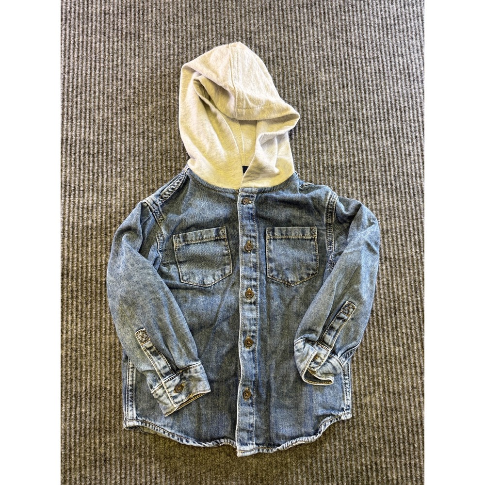 Cat & Jack Denim Shirt Jacket Toddler 3T Blue Hooded Button Up Kids